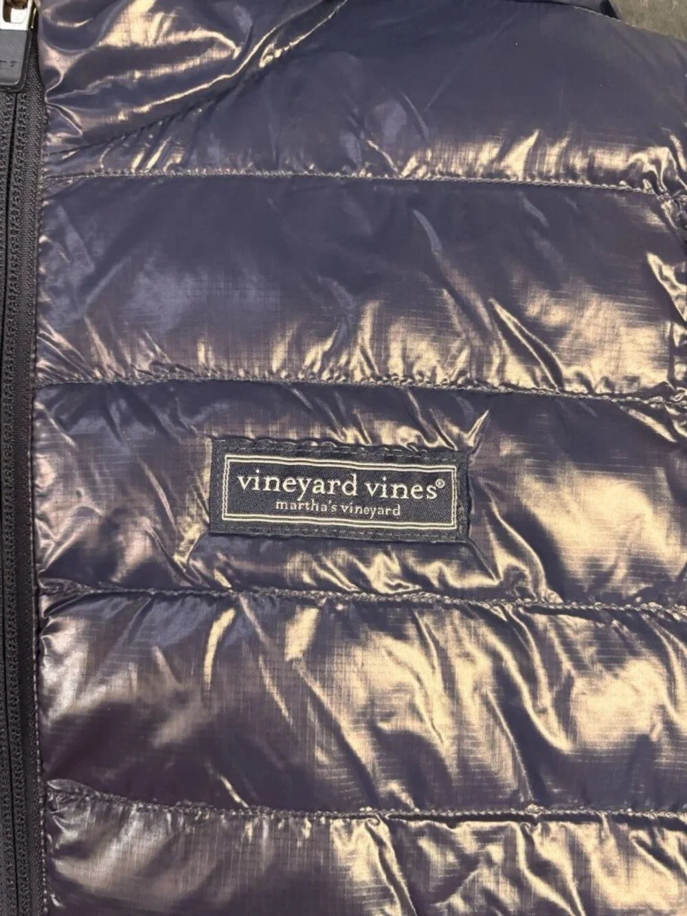 Vineyard Vines Kids Boys Sz M Hooded Puffer Jacket Navy Green Full Zip